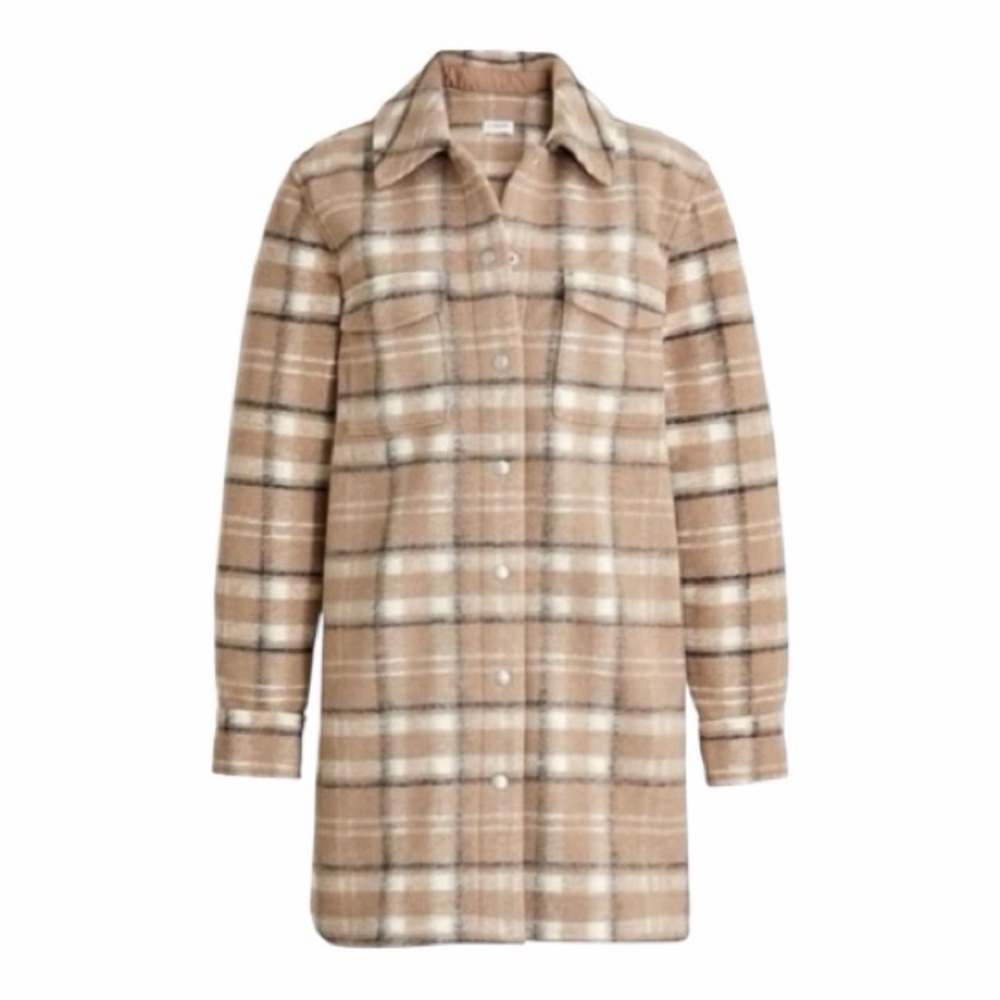 J Crew Brown Plaid Long Line Shirt Jacket Size M
